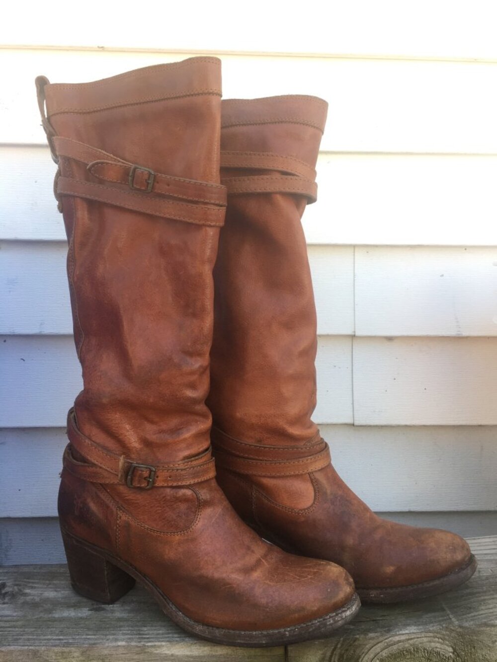FRYE Belted Tall Leather Heeled Boots Frye